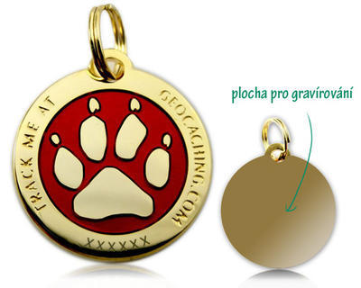Cacher's Dog Geocoin Polished Gold RED