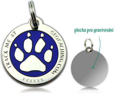Cacher's Dog Geocoin Polished Silver BLUE