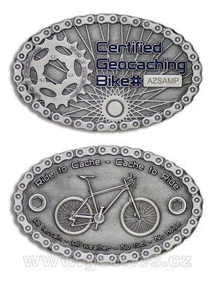 Certified Geocaching Bike geocoin - antique silver