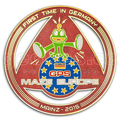 GPS MAZE Europe 2015 geocoin - Red Gold edition - 1