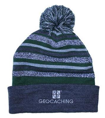Geocaching Striped Knit Cap with Pom