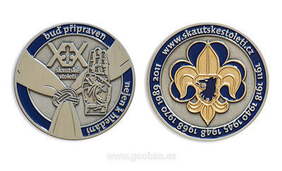 Czech Scouts and Guides Century Geocoin - Antique Silver + Shiny Gold - 1