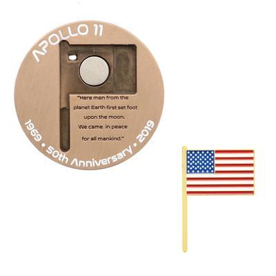 Apollo 11 Moon-landing Geocoin with flag - Antique Gold - 5